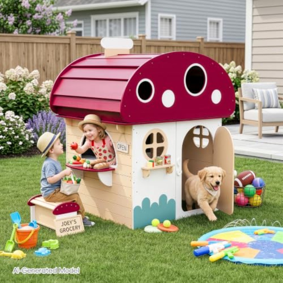 Kids Outdoor Chalkboard - Outdoor Solid Wood Kids Playhouse For