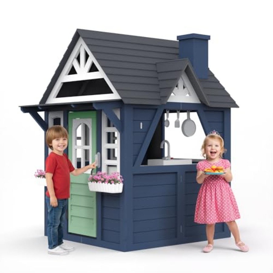 Outdoor kids playhouse: wooden - Kids Outdoor Wooden Playhouse ulasan dan harga