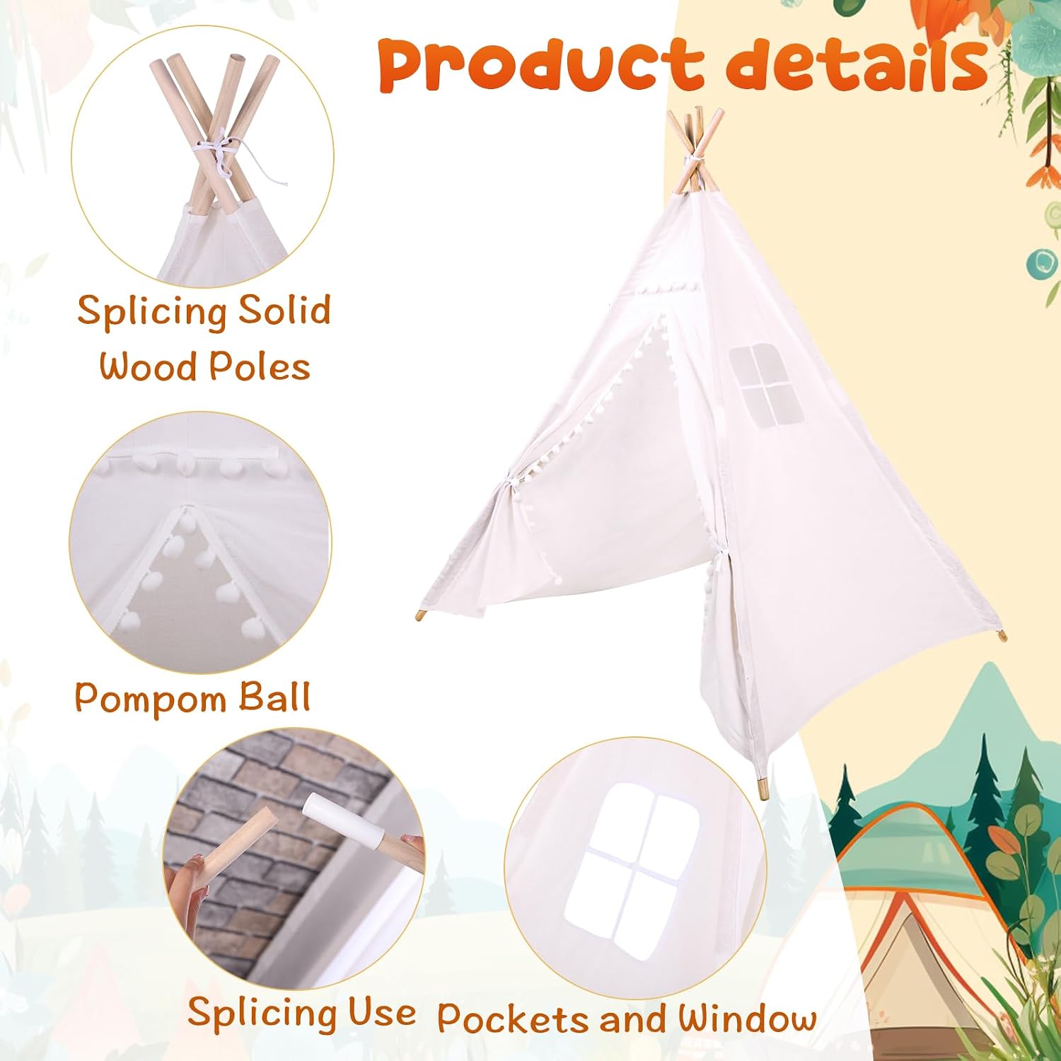Windyun 6 Pcs Kids Teepee Tent - Kids Outdoor Tent ulasan dan harga