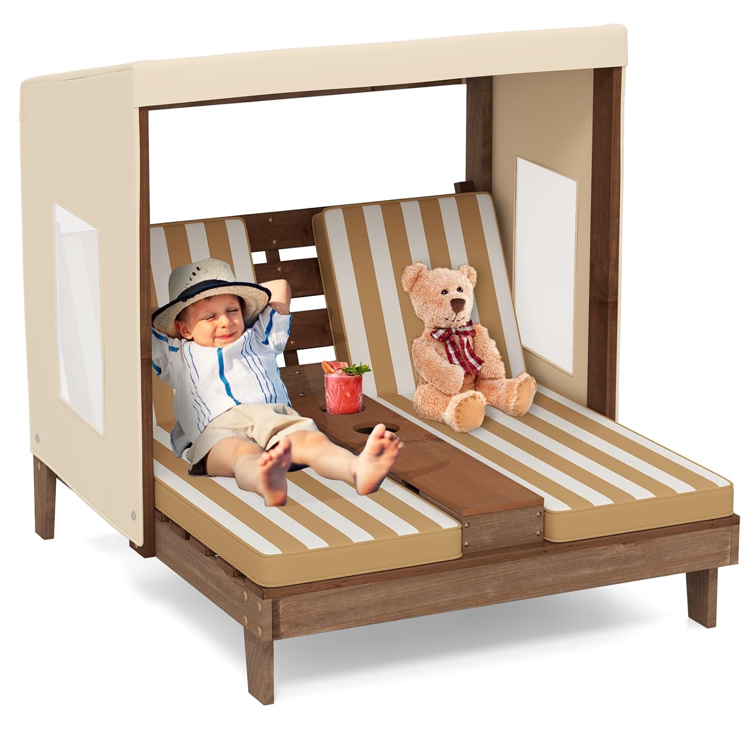 Wood Double Kids Chaise Lounge - Kids Outdoor Lounge Furniture ulasan dan harga